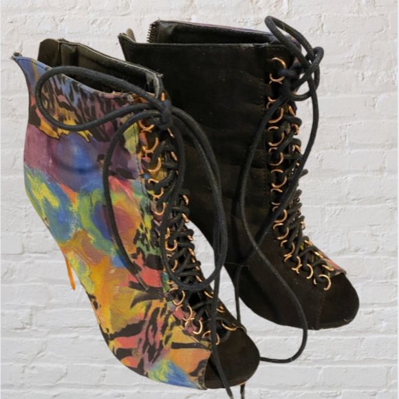 PRIVILEGED SHOES -- Peep Toe Booties/Ankle Boots, Dual Patterned, Rear Zip - Picture 11 of 12